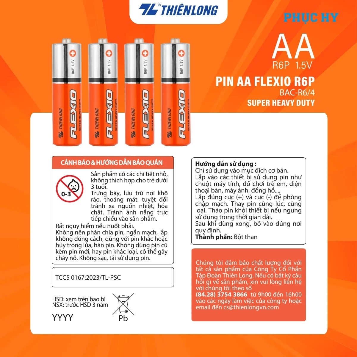 Cảnh báo và hướng dẫn bảo quản Pin Carbon AA Thiên Long Flexio BAC-R6/4