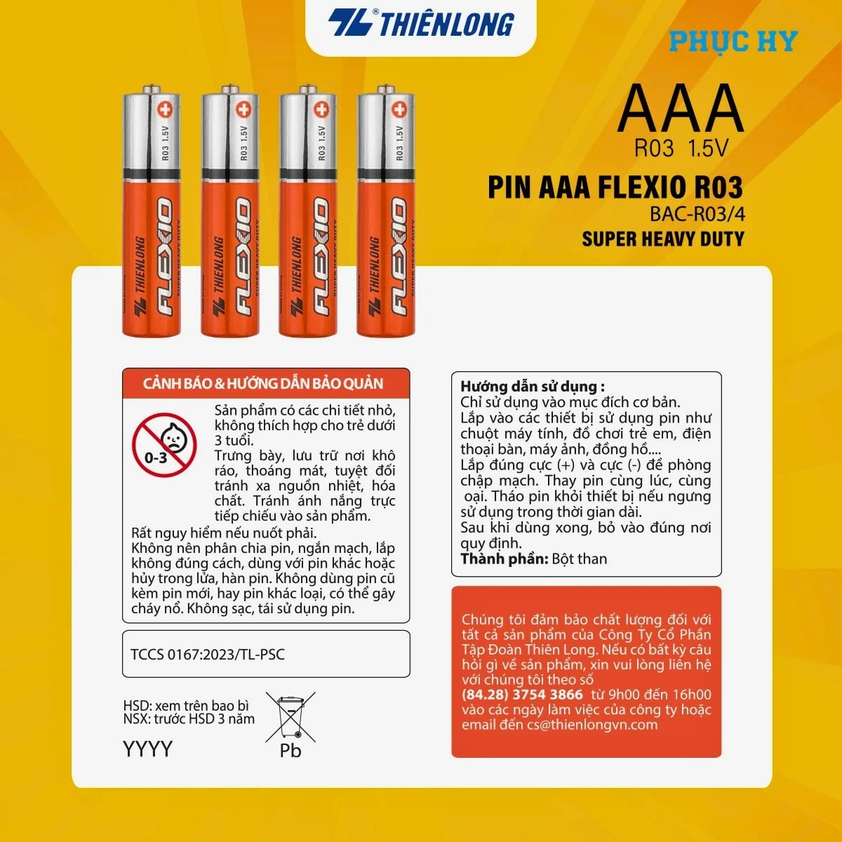 Mặt sau lốc Pin Carbon AAA Thiên Long Flexio BAC-R03/4 kèm hướng dẫn sử dụng
