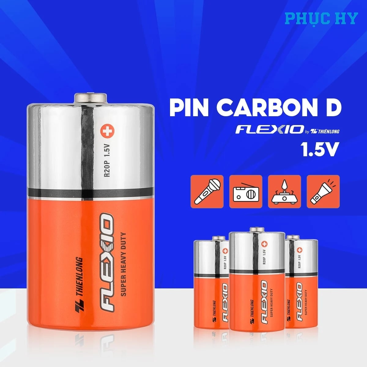 Pin Carbon D Thiên Long Flexio 1.5V lốc 2 viên BAC-R20/2