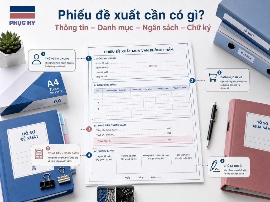 Nội dung cần có trong phiếu đề xuất mua văn phòng phẩm