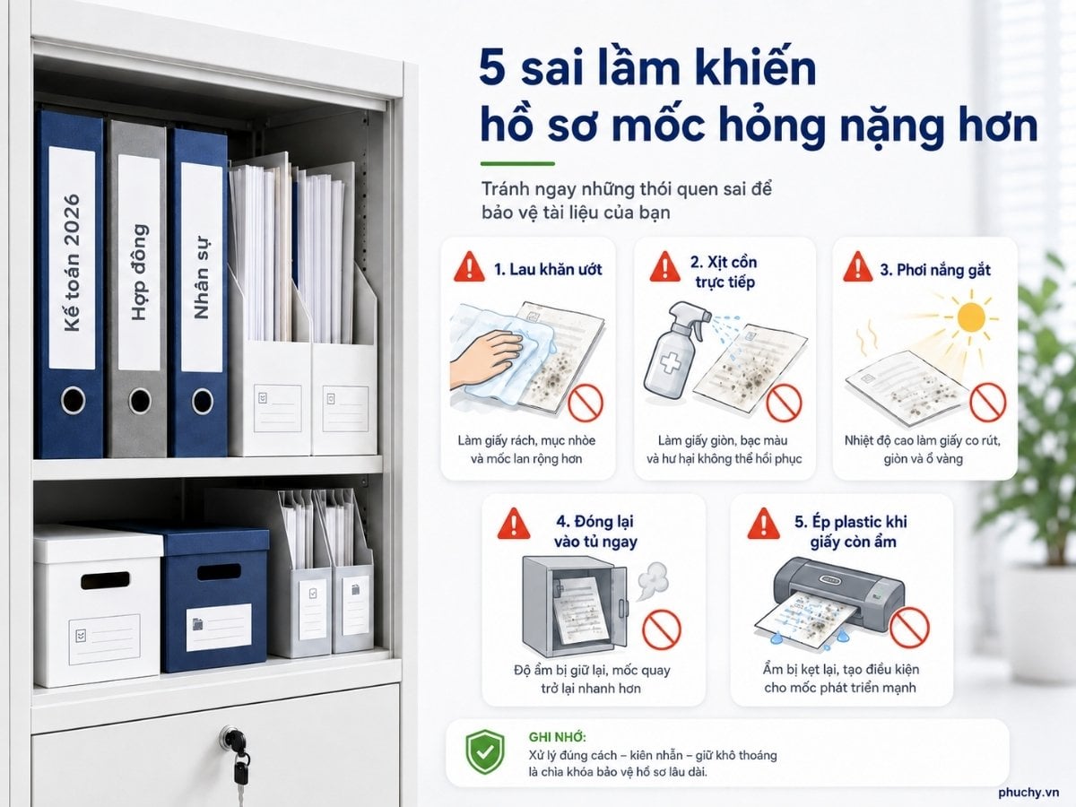 Sai lầm khi xử lý hồ sơ giấy bị mốc cần tránh
