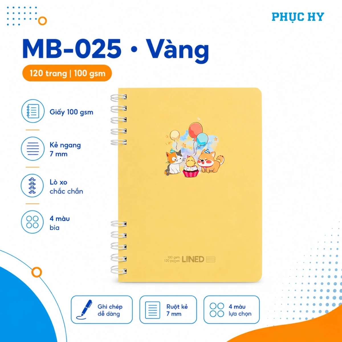 Sổ lò xo A5 Thiên Long MB-025 màu vàng 120 trang giấy 100 gsm