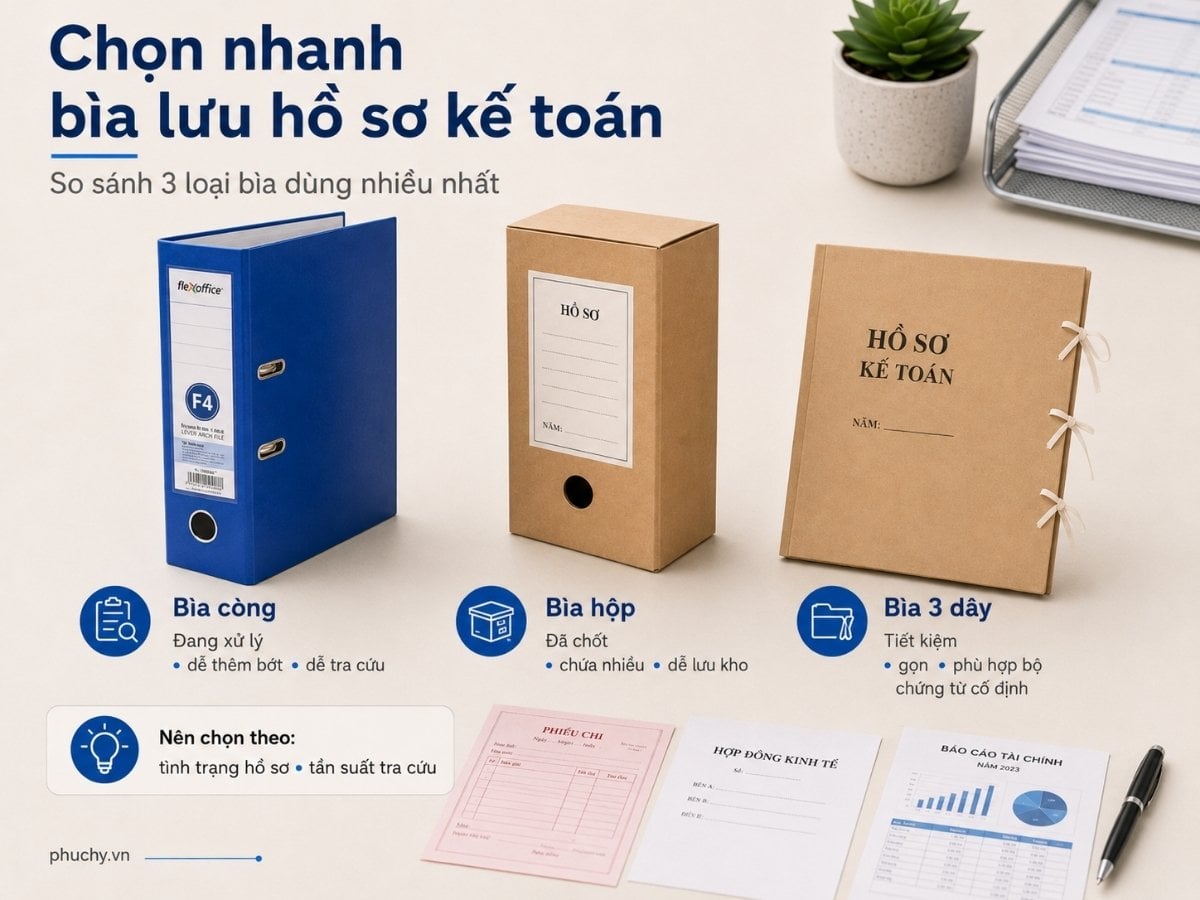 So sánh bìa còng bìa hộp bìa 3 dây khi lưu hồ sơ kế toán