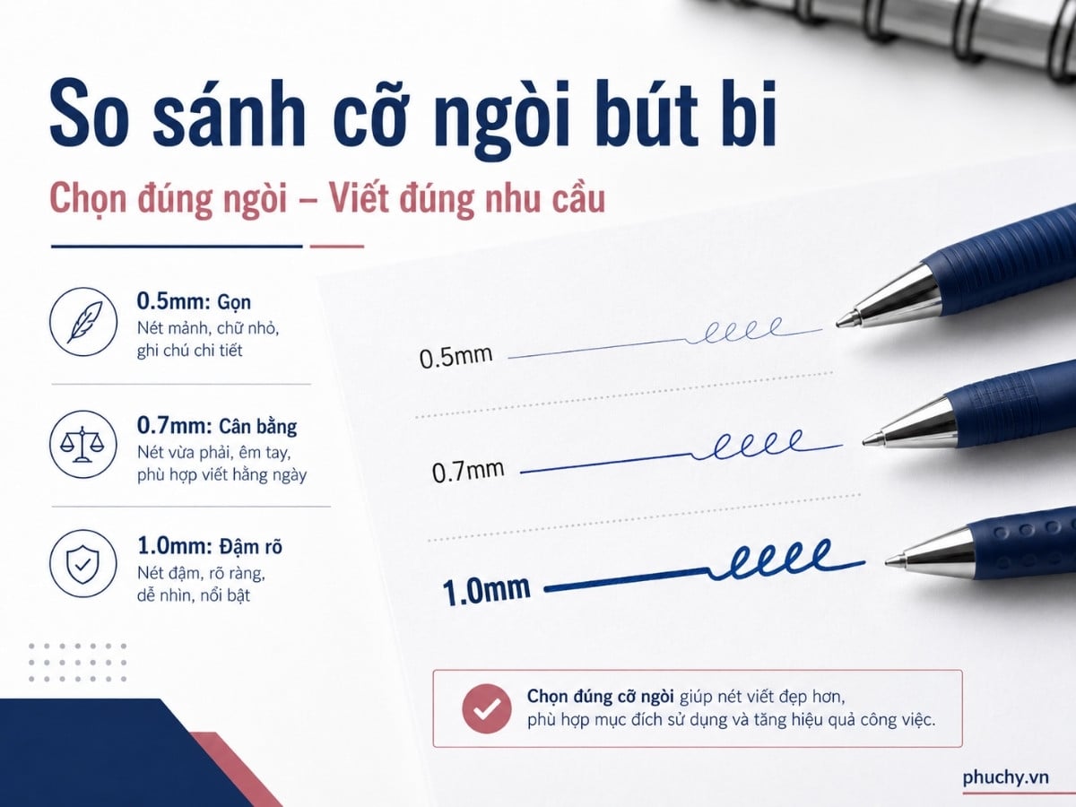 So sánh bút bi 0.5mm 0.7mm và 1.0mm