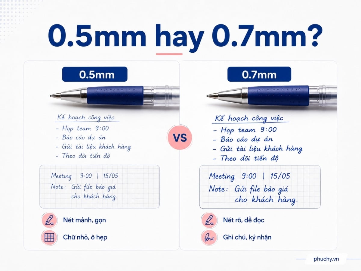 So sánh bút bi 0.5mm và 0.7mm