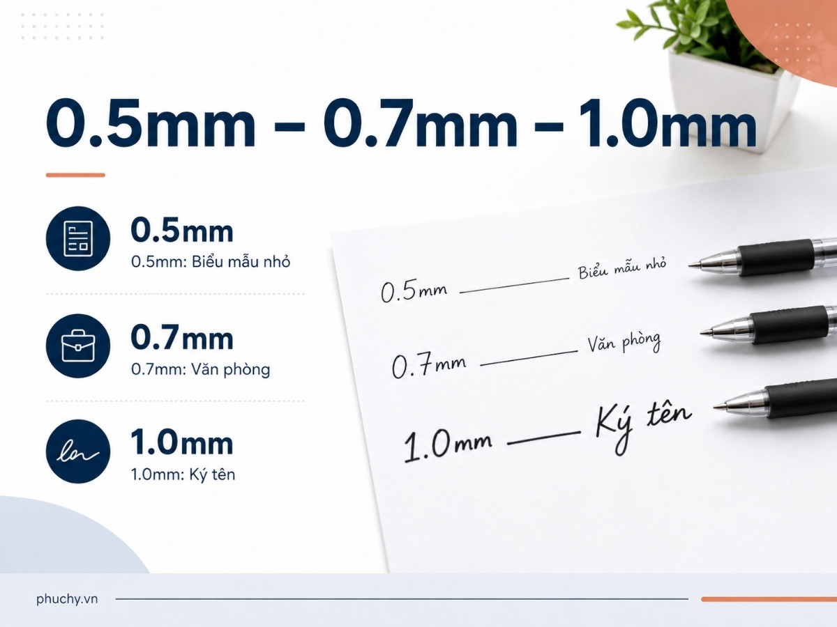 So sánh bút bi đen ngòi 0.5mm 0.7mm và 1.0mm
