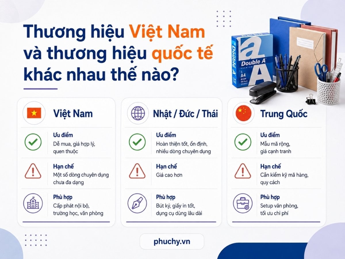 So sánh thương hiệu văn phòng phẩm Việt Nam và quốc tế