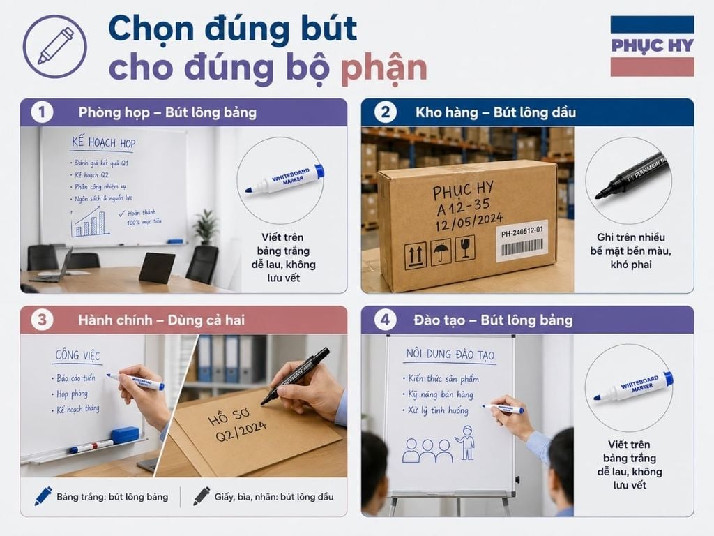 Chọn bút lông dầu và bút lông bảng theo từng bộ phận doanh nghiệp