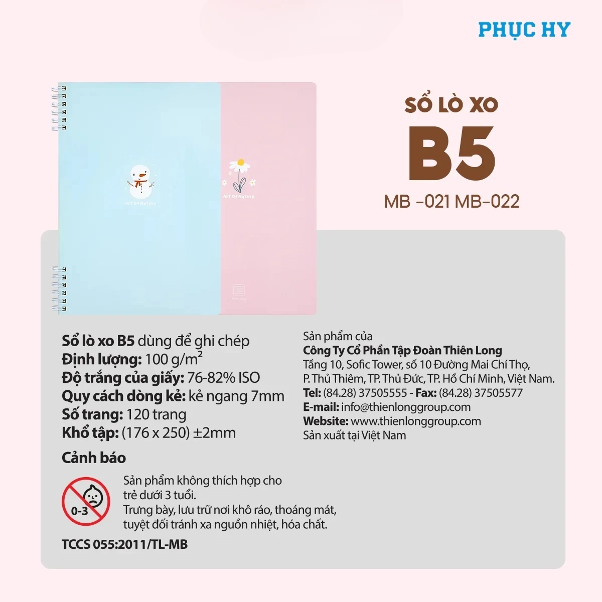 Thông số Sổ lò xo B5 Thiên Long MB-021 MB-022