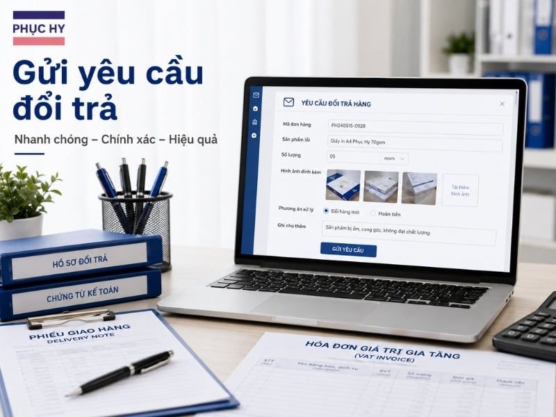 Gửi yêu cầu đổi trả văn phòng phẩm cho nhà cung cấp