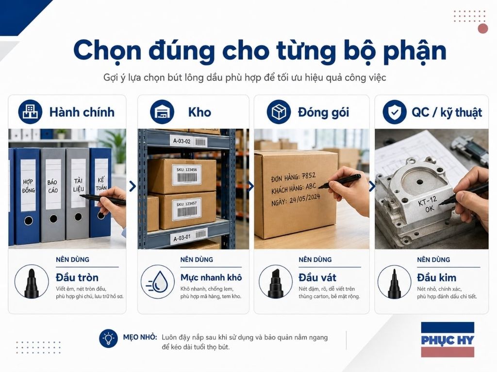 Chọn bút lông dầu theo từng bộ phận trong doanh nghiệp