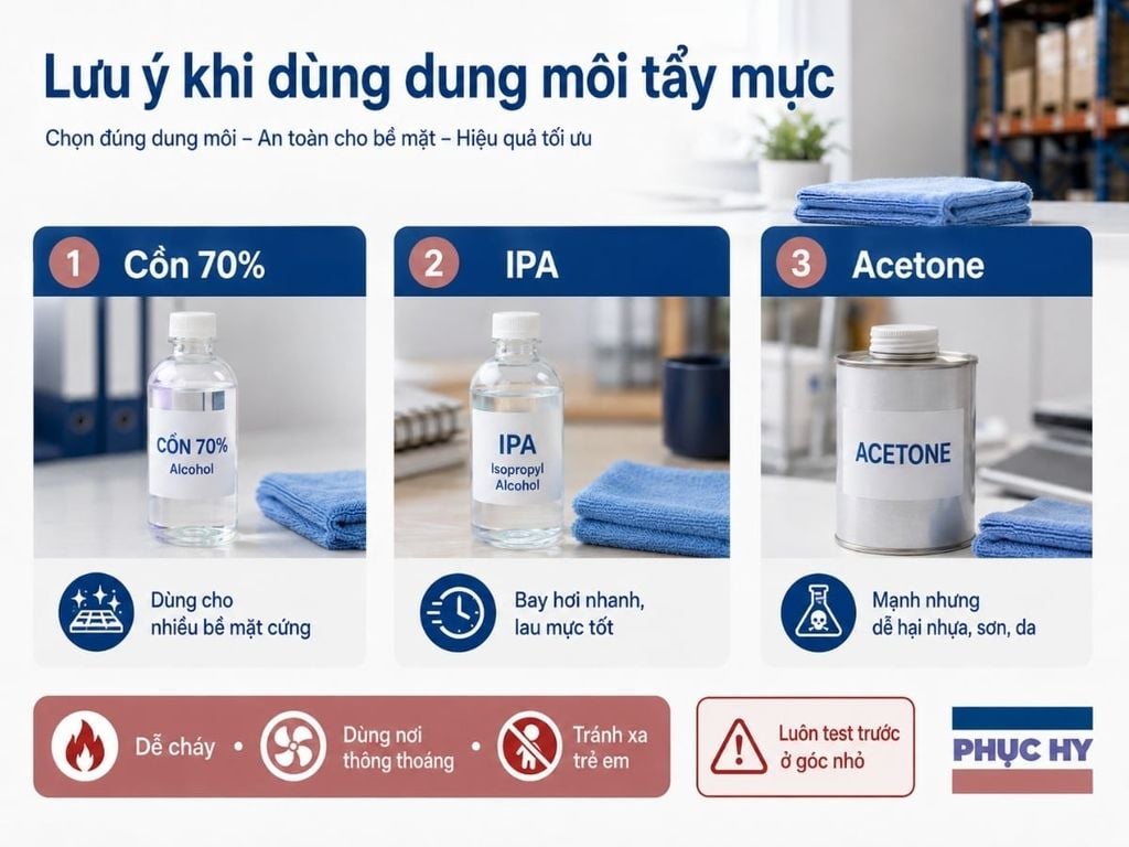 Lưu ý khi dùng cồn IPA và acetone để tẩy mực bút lông dầu