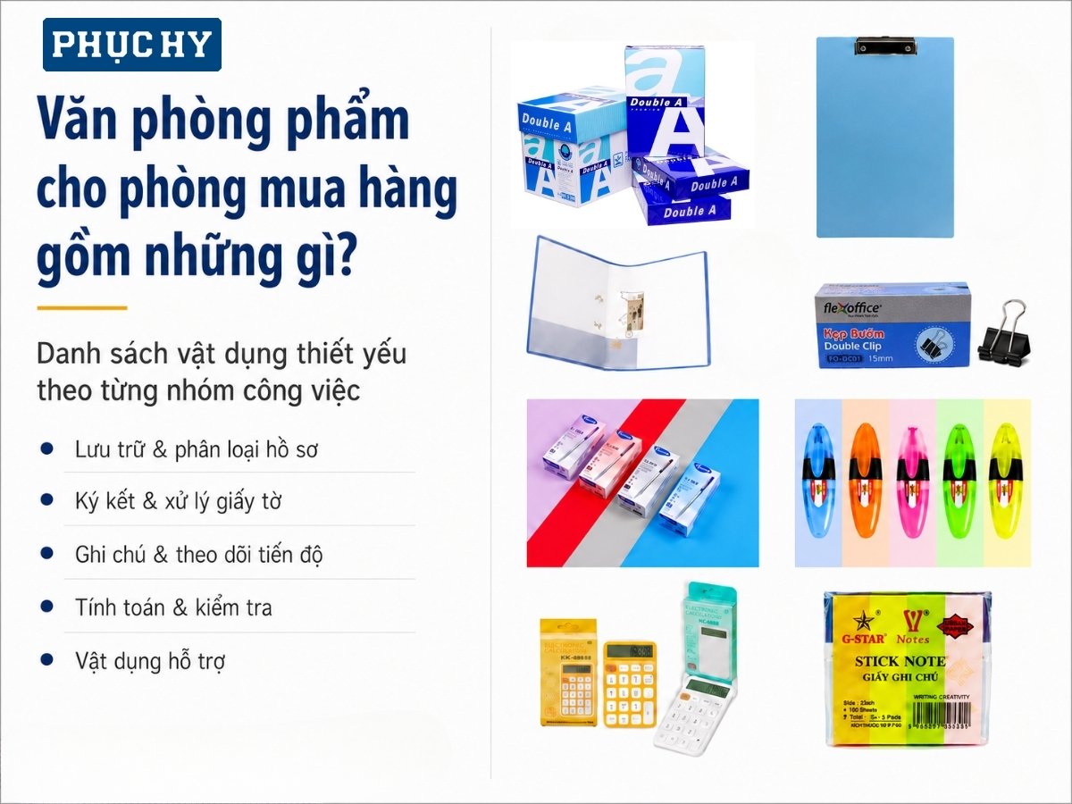 Văn phòng phẩm cho phòng mua hàng phục vụ xử lý hồ sơ và theo dõi tiến độ