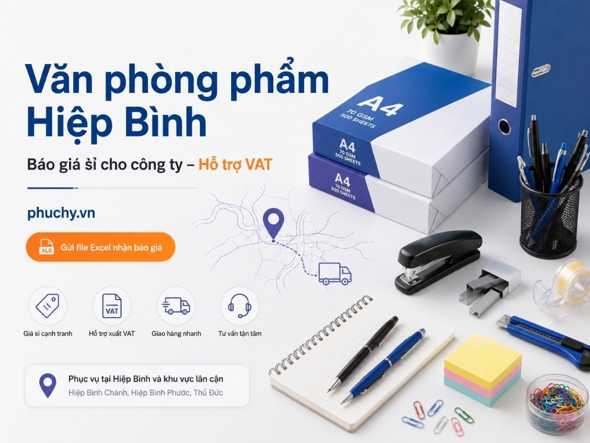 Văn phòng phẩm Phường Hiệp Bình gồm giấy in bút viết và vật tư văn phòng
