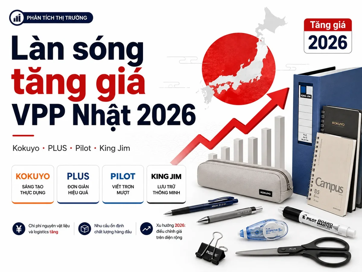 Văn phòng phẩm Nhật Bản tăng giá năm 2026 với Kokuyo PLUS Pilot và King Jim