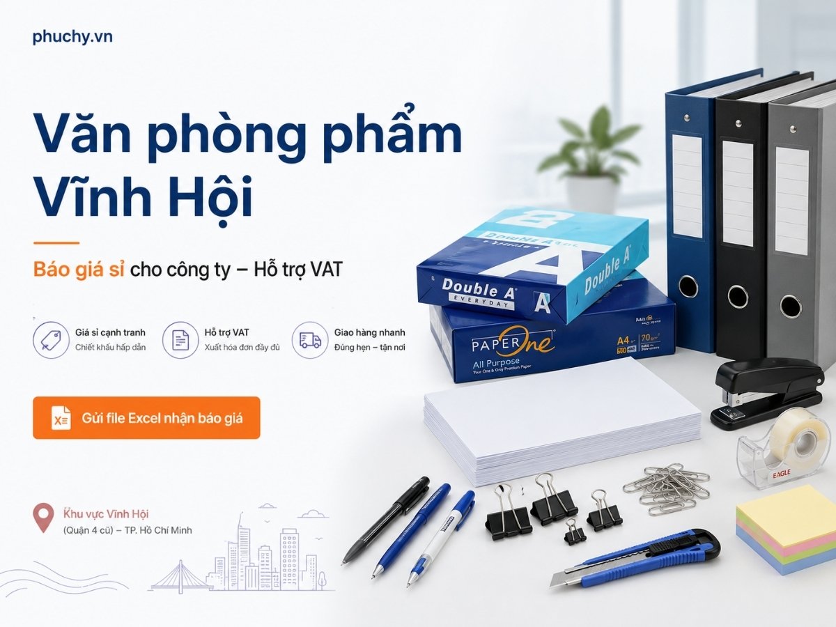 Văn phòng phẩm Phường Vĩnh Hội gồm giấy in bút viết và vật tư văn phòng