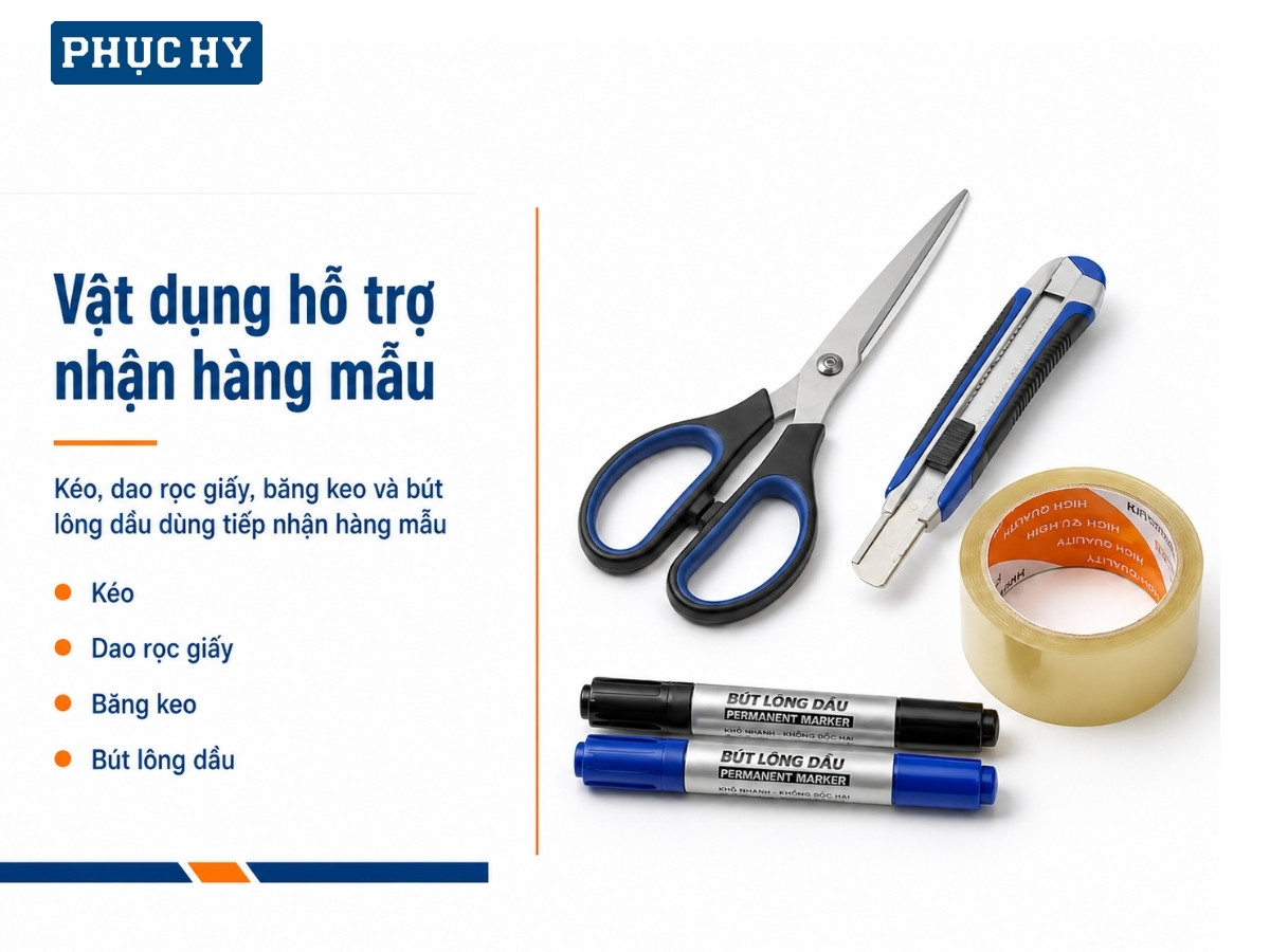 Vật dụng hỗ trợ tiếp nhận và quản lý hàng mẫu cho phòng mua hàng