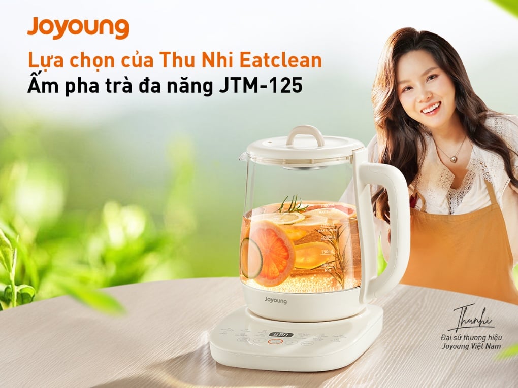 Đại sứ Thu Nhi Eatclean review ấm pha trà Joyoung JTM-125