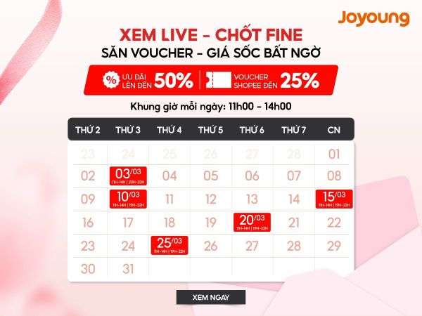 Lịch livestream Joyoung Tháng 3/2026