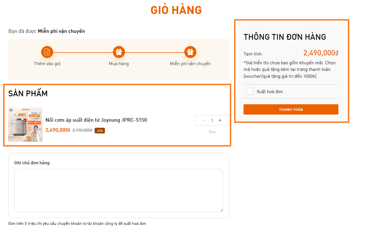 Hướng dẫn mua hàng tại website Joyoung