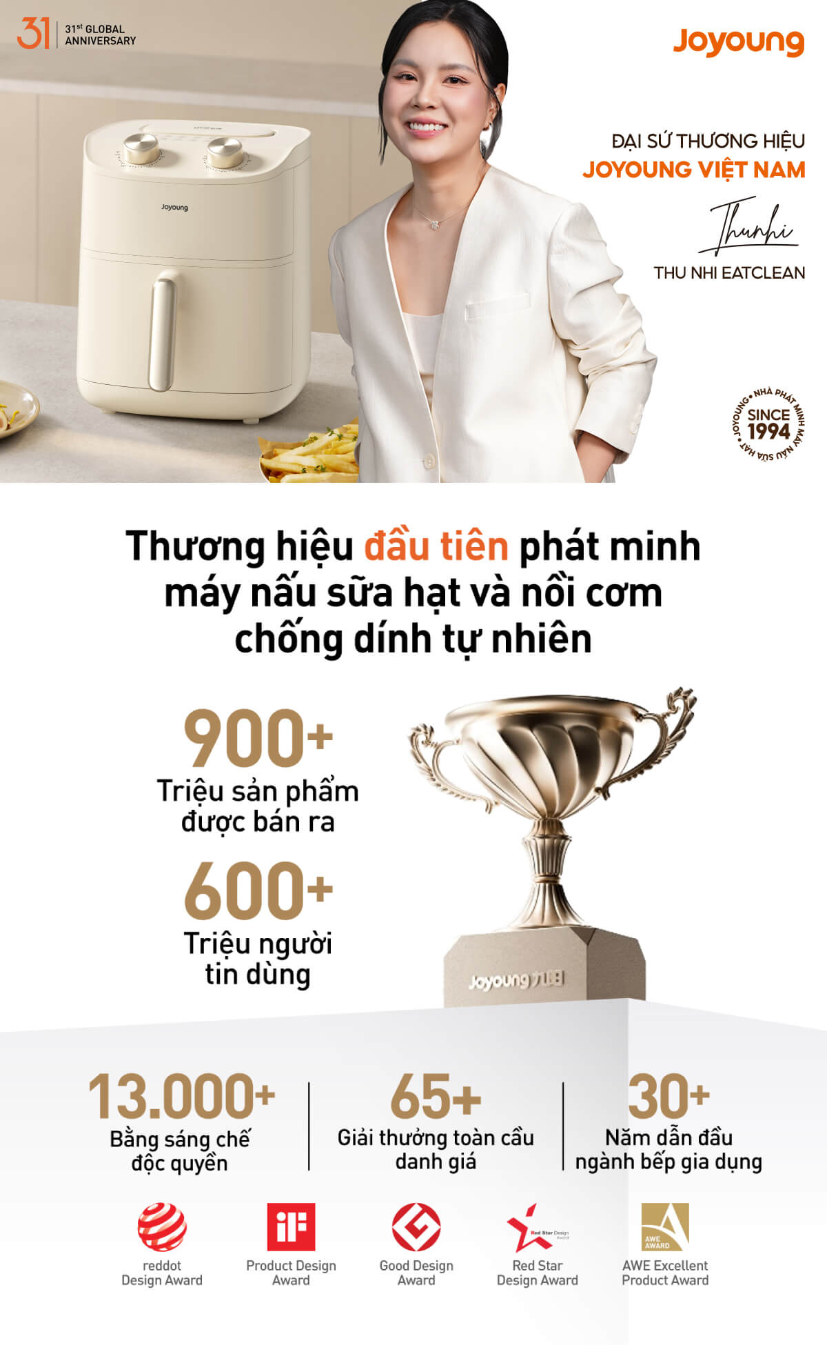 Nồi chiên không dầu màu trắng JAF-612 chỉ có tại website Joyoung