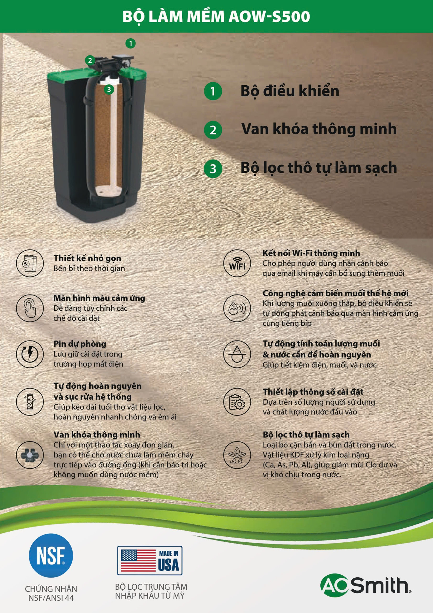 Bộ làm mềm&nbsp;AOW-S500 PREMIUM nhập khẩu Mỹ - Năng suất vượt trội, vận hành bền bỉ