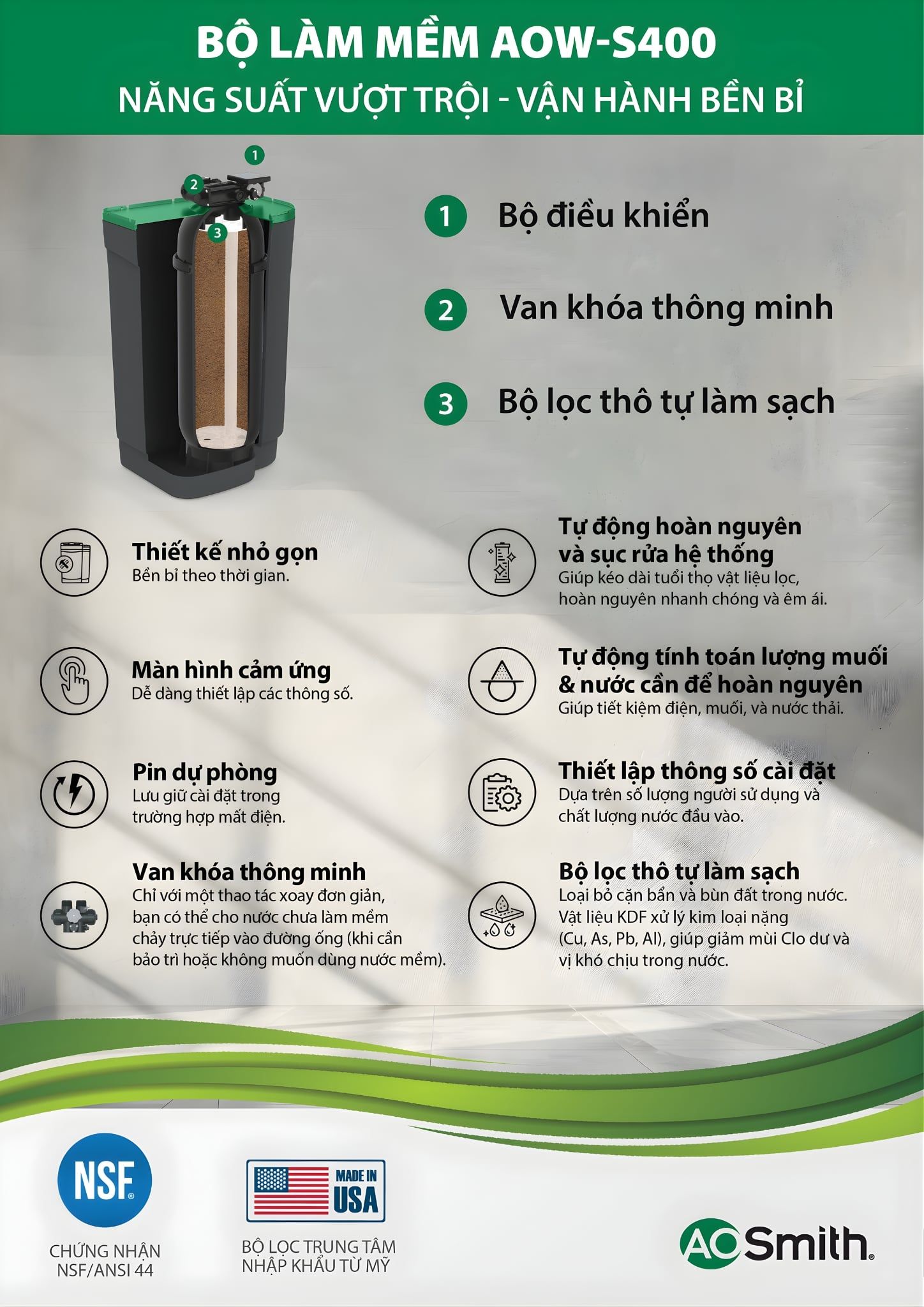 Bộ làm mềm AOW-S400 nhập khẩu Mỹ