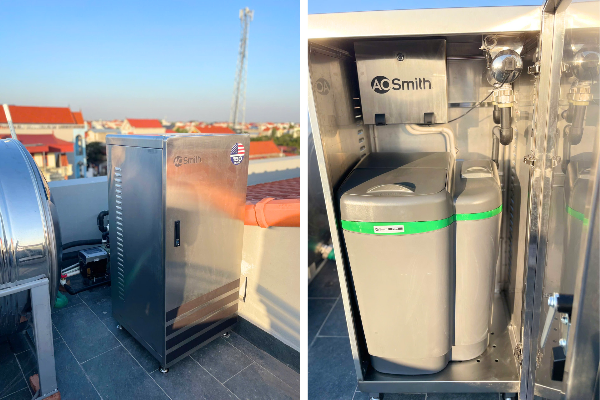 Hình lắp đặt thực tế 1 hệ thống lọc nước đầu nguồn AO Smith AOW-S400 PRO