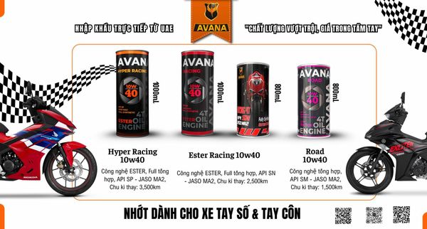 4 DÒNG NHỚT AVANA 10W40 – DÀNH CHO XE TAY SỐ & TAY CÔN