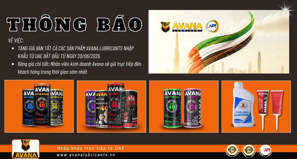 📢 AVANA THÔNG BÁO ĐIỀU CHỈNH GIÁ BÁN TỪ AVANAN LUBRICANT VIỆT NAM