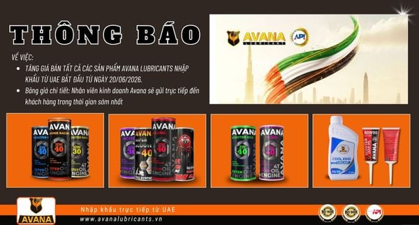 📢 AVANA THÔNG BÁO ĐIỀU CHỈNH GIÁ BÁN TỪ AVANAN LUBRICANT VIỆT NAM