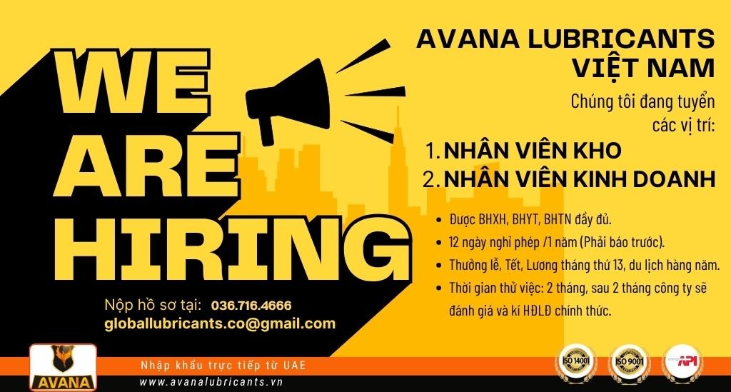 AVANA LUBRICANTS VIỆT NAM TUYỂN DỤNG NHÂN SỰ TÀI NĂNG