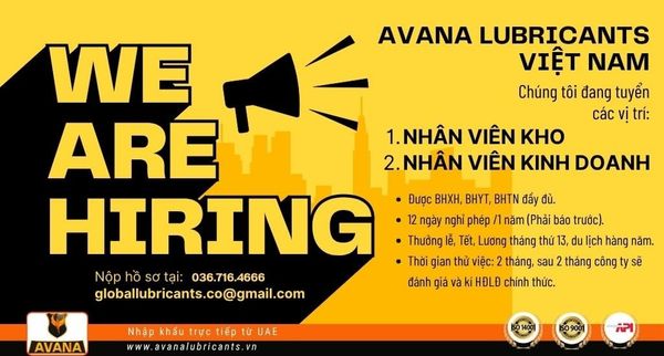 AVANA LUBRICANTS VIỆT NAM TUYỂN DỤNG NHÂN SỰ TÀI NĂNG