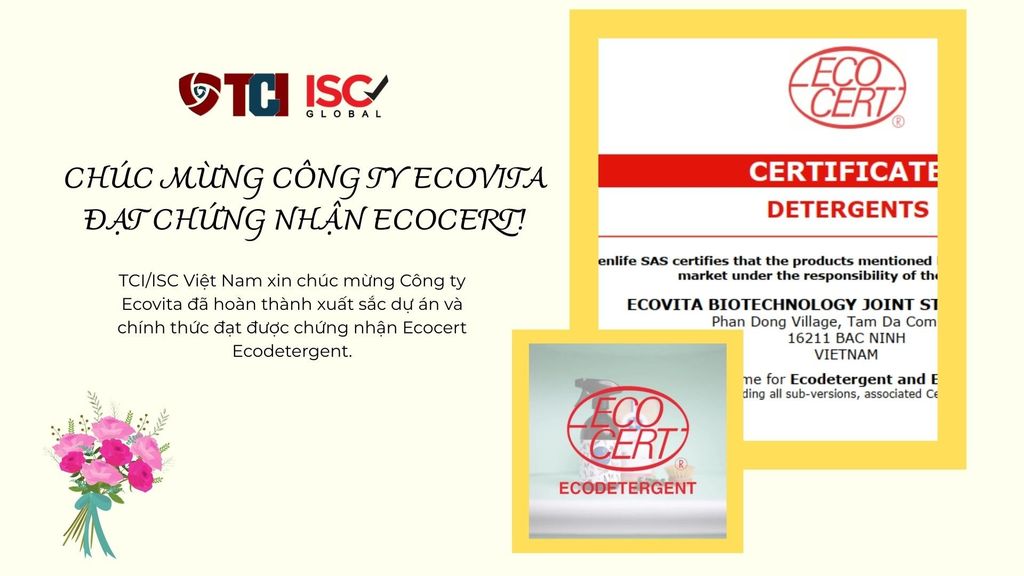 CHÚC MỪNG CÔNG TY ECOVITA CHÍNH THỨC ĐẠT CHỨNG NHẬN QUỐC TẾ ECOCERT ECODETERGENT!