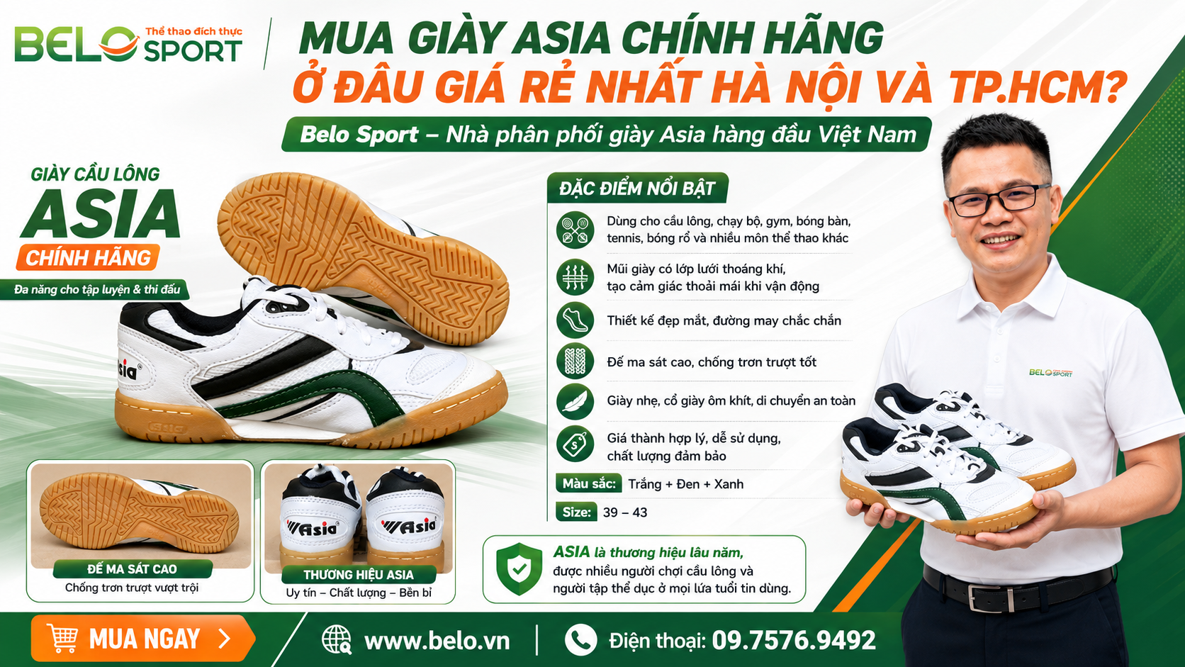 Mua giày Asia chính hãng ở đâu giá rẻ nhất Hà Nội và TP.HCM? Belo Sport – Nhà phân phối giày Asia hàng đầu Việt Nam