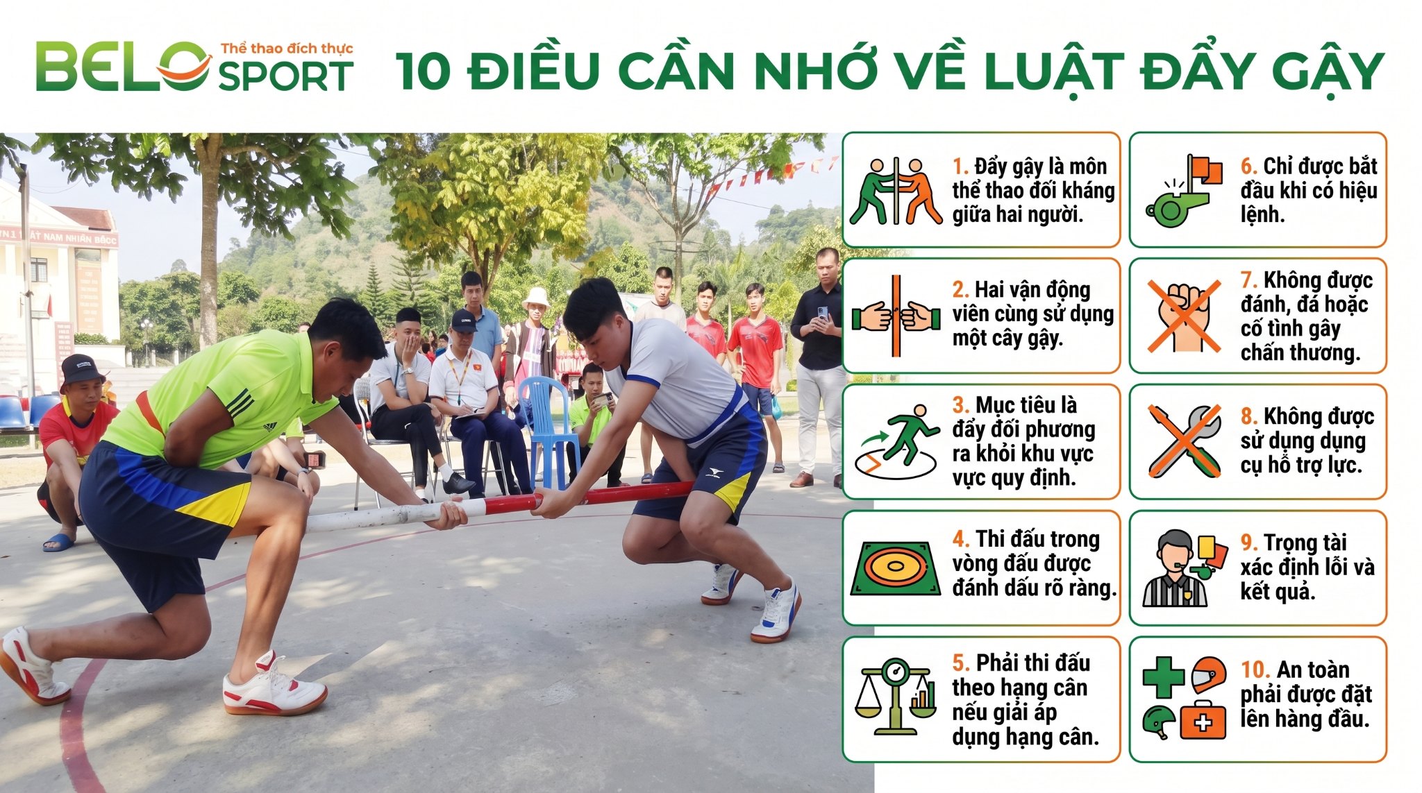 LUẬT MÔN ĐẨY GẬY TỪ A-Z :Quy định thi đấu, cách tính thắng thua, trọng tài, kỹ thuật và an toàn