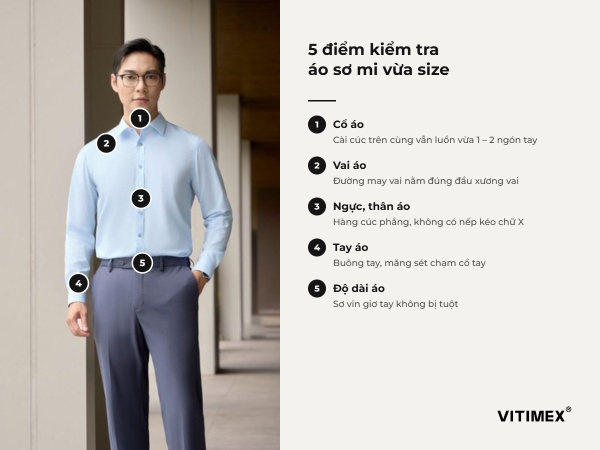 Cách chọn size áo sơ mi nam: 5 điểm kiểm tra áo vừa size