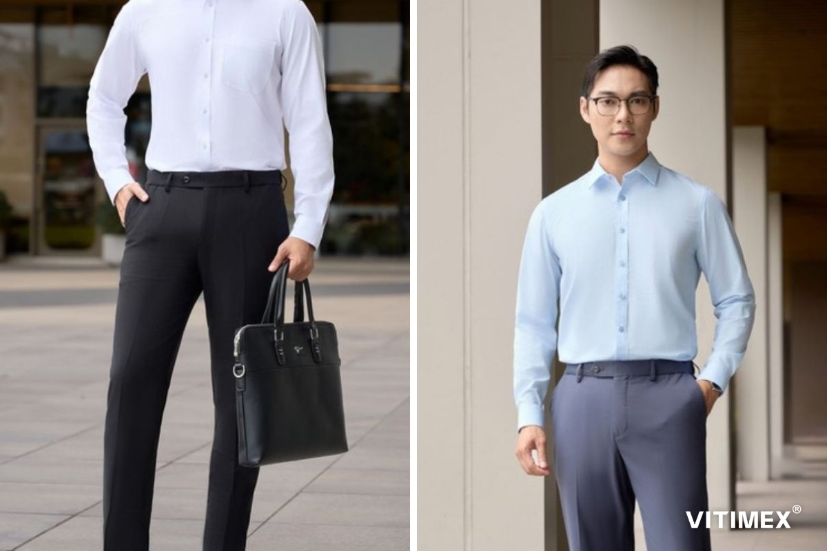 Đi đám cưới mặc gì nam: sơ mi dài tay phối quần âu