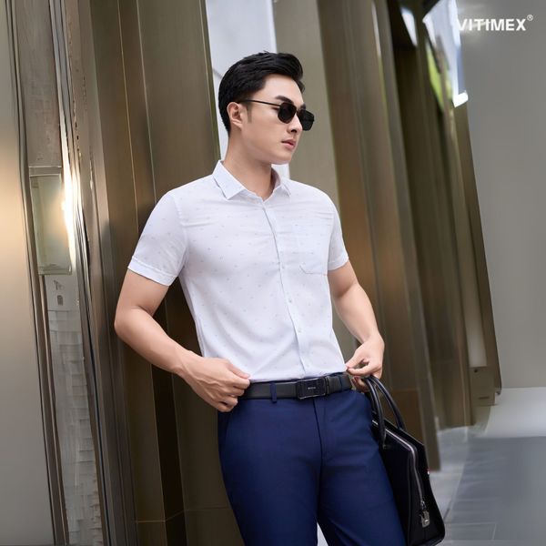 Áo sơ mi ngắn tay slimfit hoạ tiết tạo điểm nhấn tinh tế