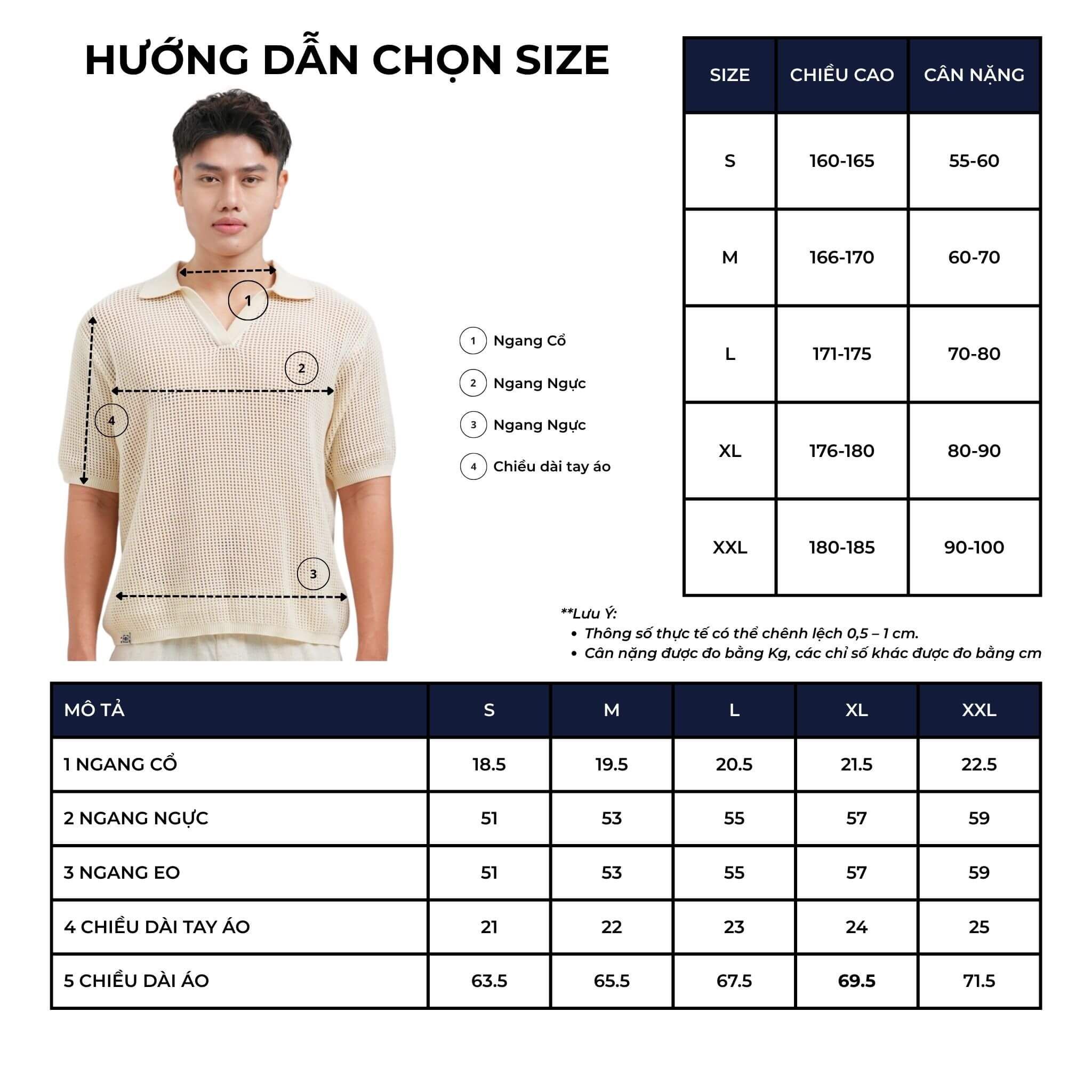 Bảng size áo polo