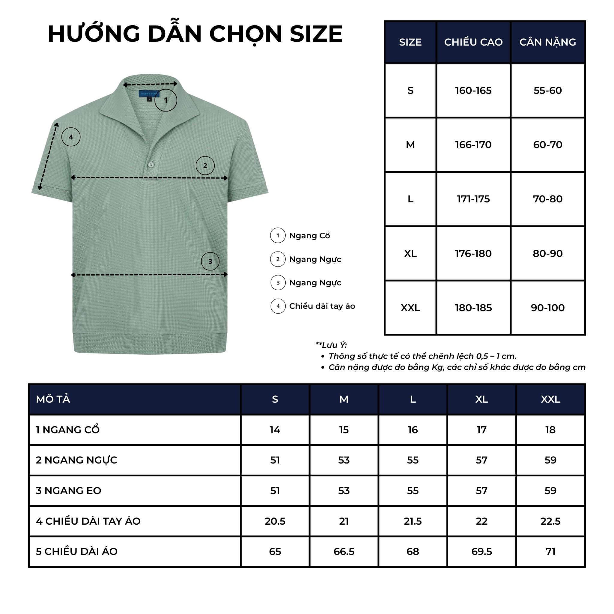 Bảng size áo polo