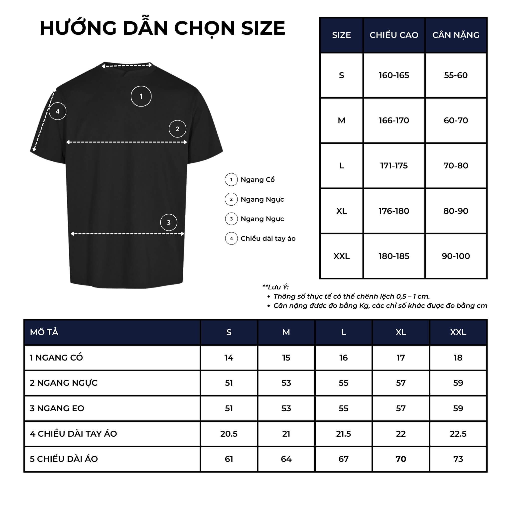 bảng size áo thun