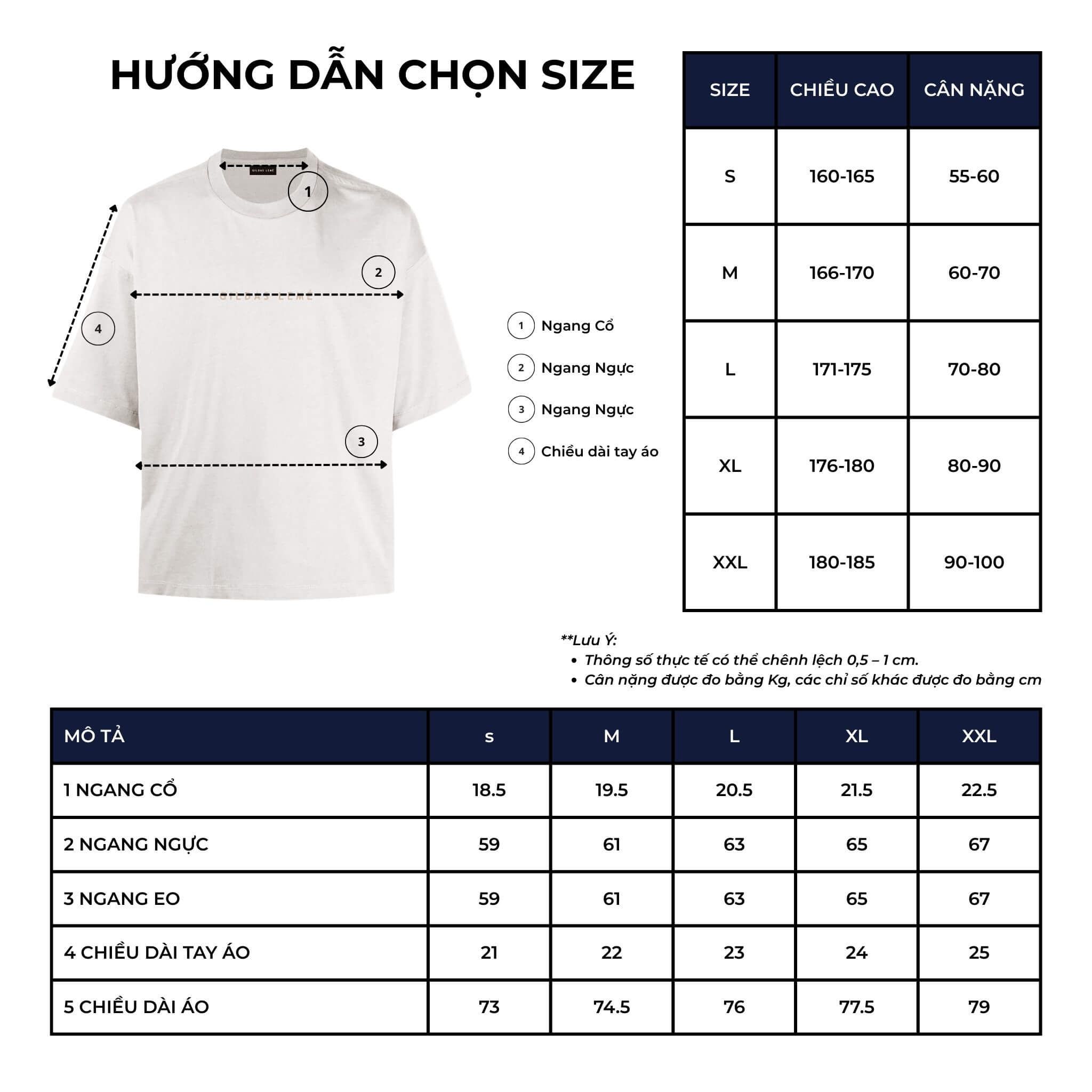 bảng size áo thun