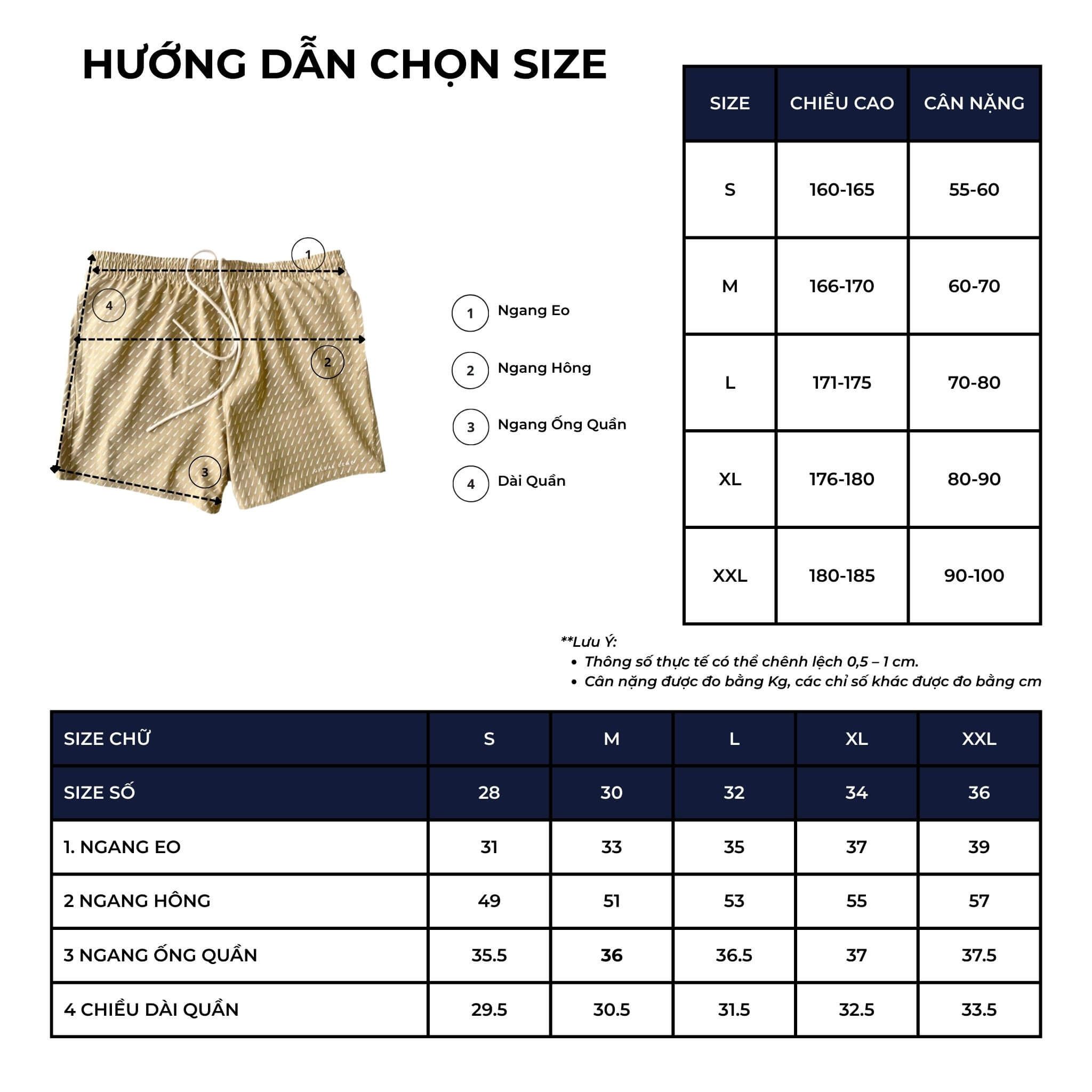bảng size quần bơi