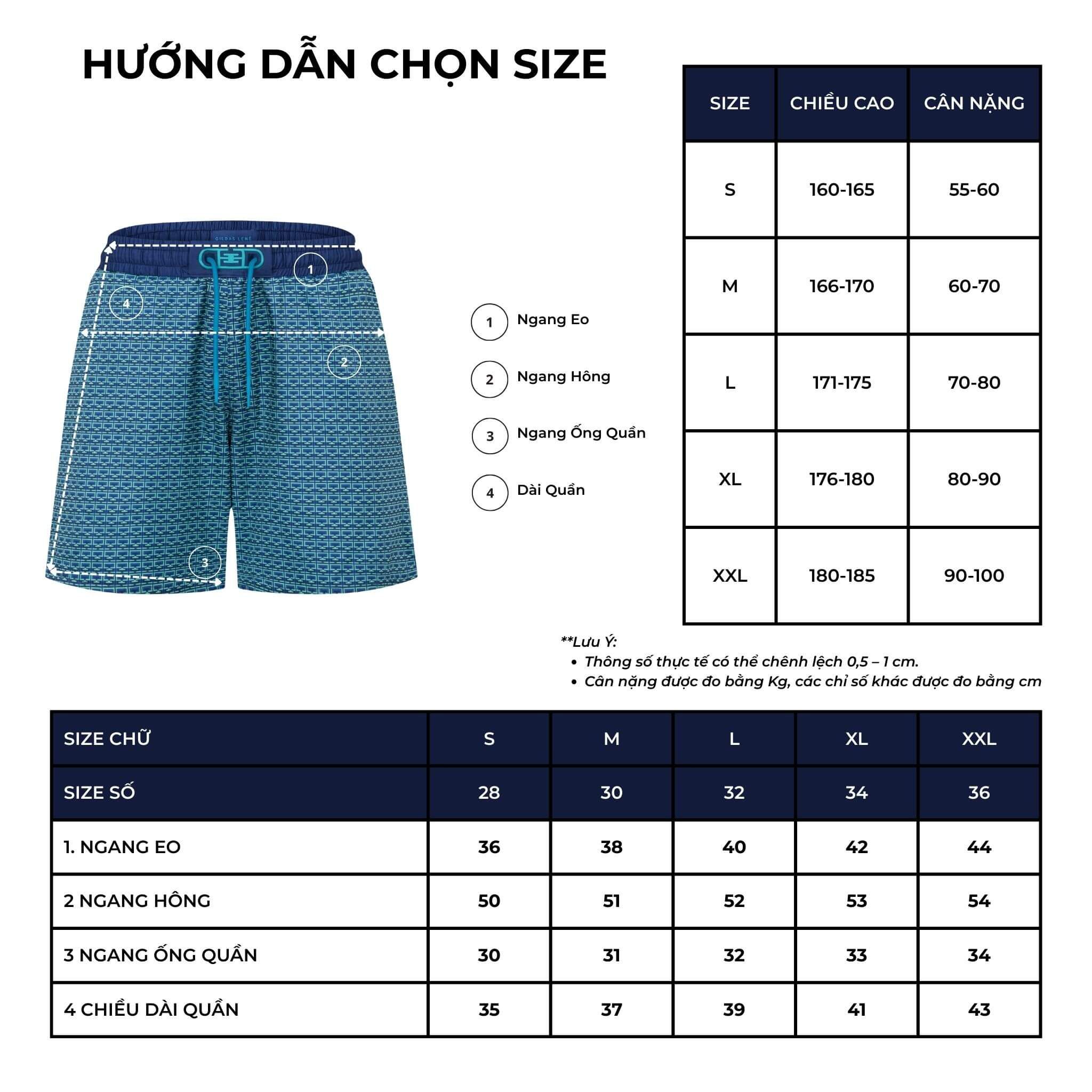 bảng size quần bơi