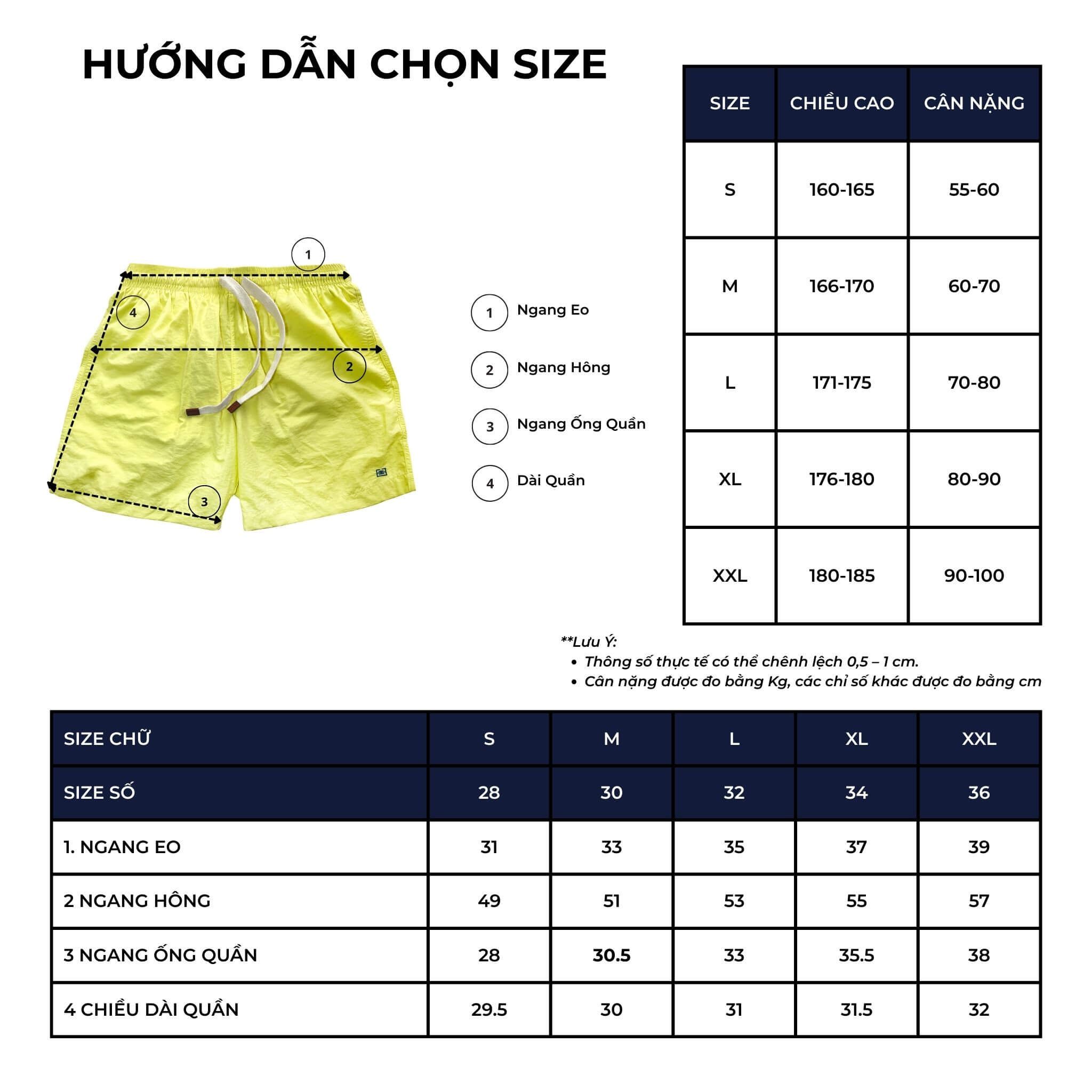 bảng size quần bơi