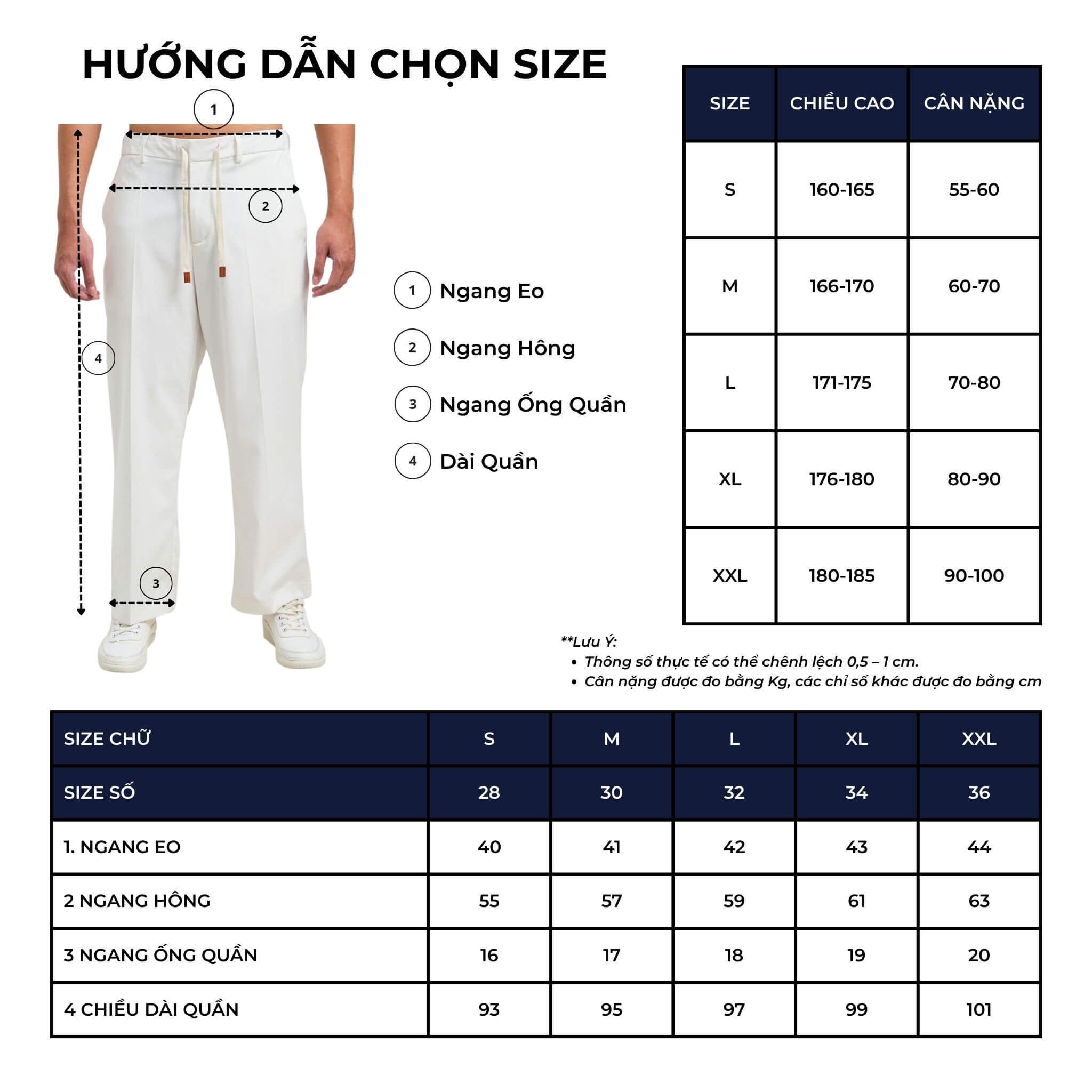 Bảng size quần dài
