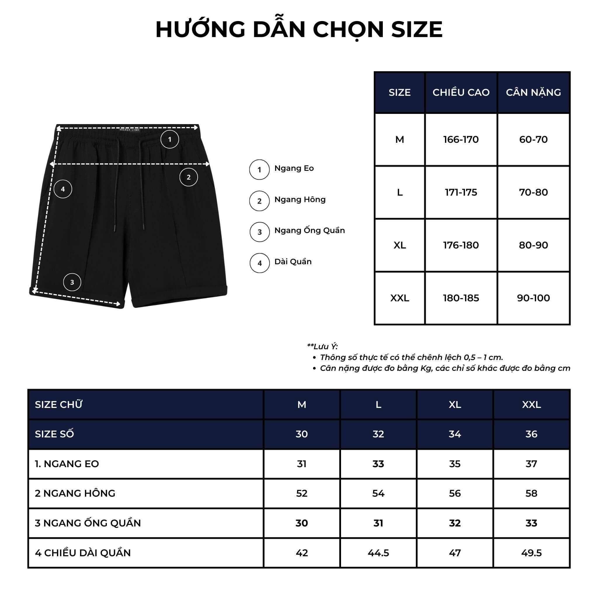Bảng size quần short