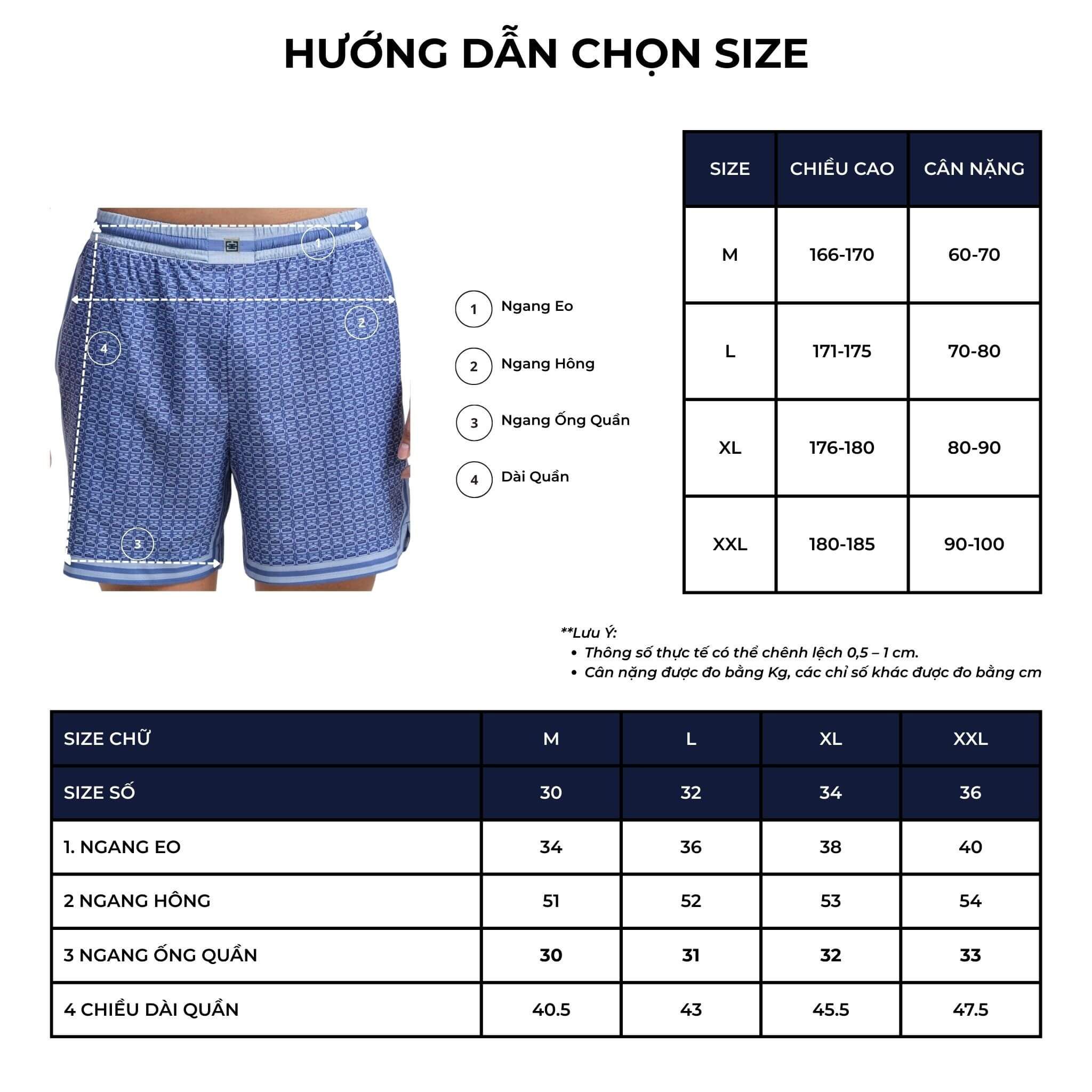 Bảng size quần short