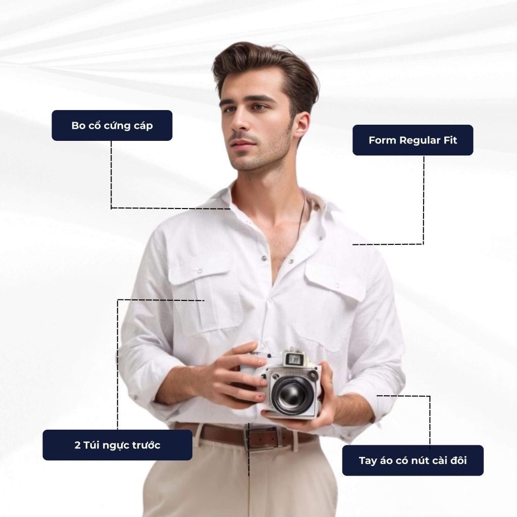 mô tả chi tiết áo sơ mi safari
